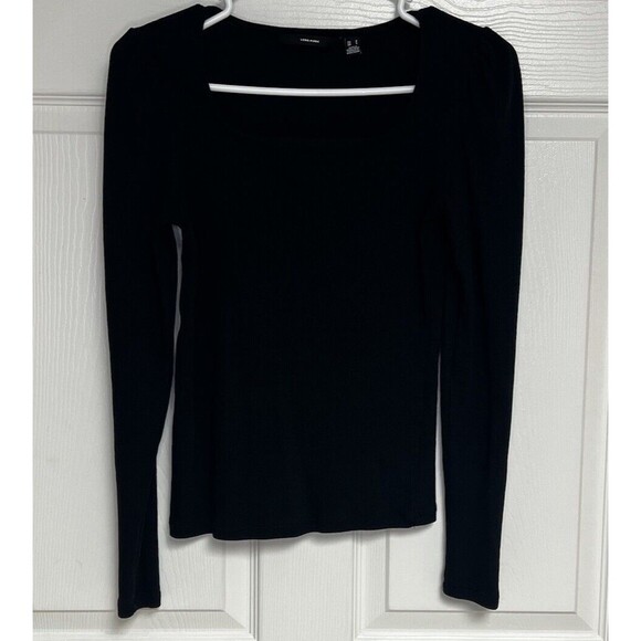 Vero Moda Kelly Square Neck Puff Sleeve Rib Top Black Size Small - Picture 1 of 7